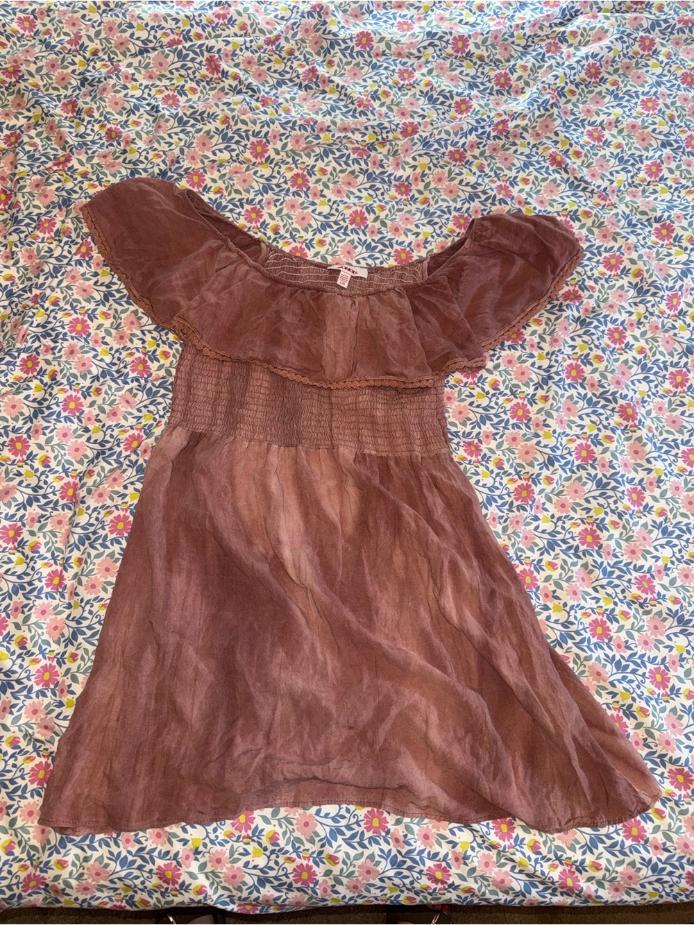 BONGO Strapless Ruffled Boho Dress in Mauve